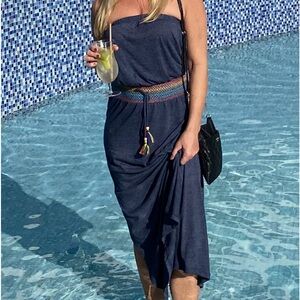 Bandeau midi navy dress rainbow Soluna Swim